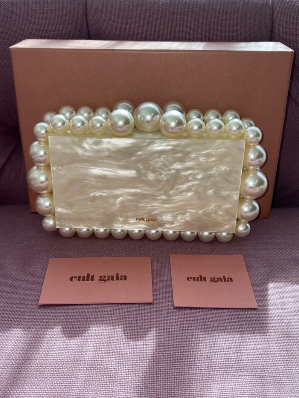 Cult Gaia Eos Beaded Acrylic Box Clutch in Pearl With Box Womens Ball Bag - Picture 7 of 16